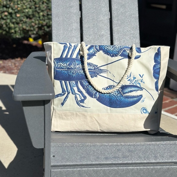Blue Lobster Print Tote Bag